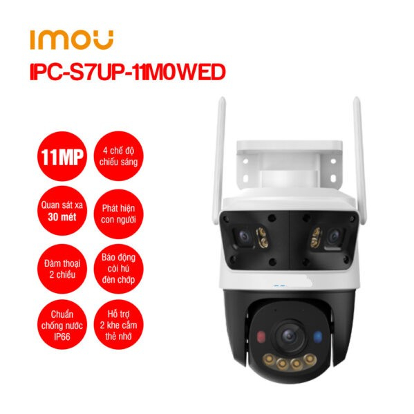 Camera 3 ống kính ngoài trời Imou IPC-S7UP-11M0WED (Cruiser Triple 11MP) ( Trắng, 11MP )